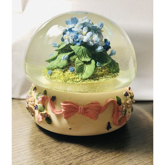 Vintage San Francisco Music Box Company Blue violet Flower Globe w/Pink Ribbon - Picture 3 of 7